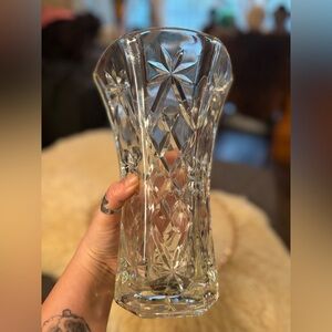 Vintage Starburst Pressed Glass Vase Clear Mid-Century Modern Floral Display